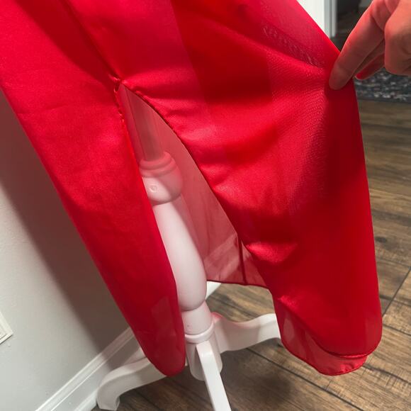 Vintage Red Lingerie Long Nightgown Feather Trim Size Small Side Slit Sexy USA - Picture 6 of 11